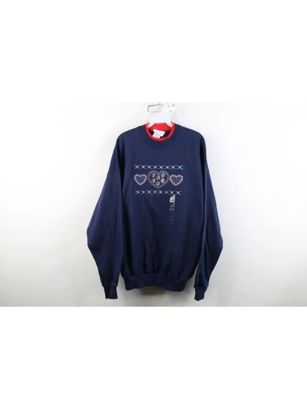 Deadstock Vintage 90s Womens XL Quilt Flower Heart Sequin Layered Sweatshirt